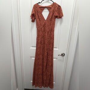 Anthropologie BHLDN Rust Orange/Peach Color Lace Gown